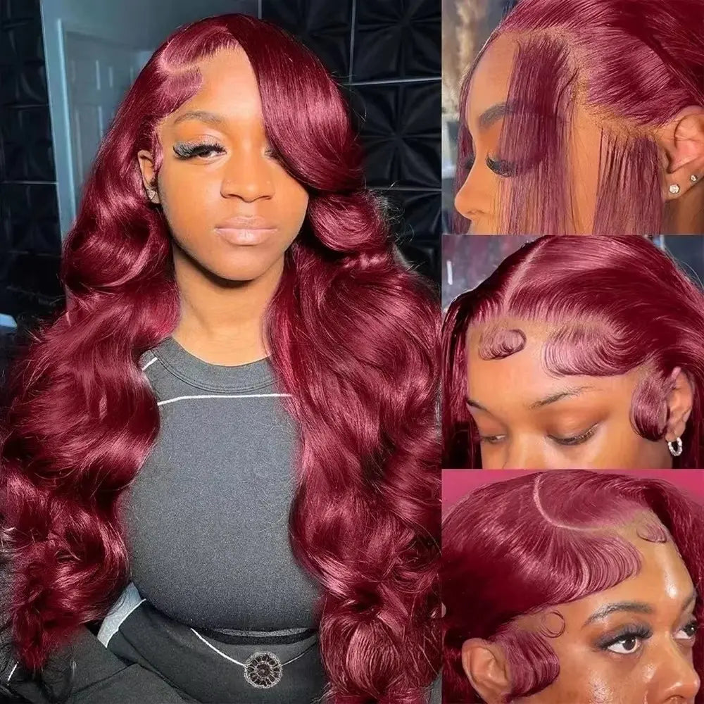 [NEW IN] Hot Star 99J Burgundy Colored Body Wave 13X6 Lace HD Transparent Lace Front Human Hair Straight Wigs for Women Raw Indian Wigs