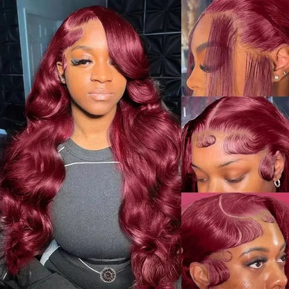 [NEW IN] Hot Star 99J Burgundy Colored Body Wave 13X6 Lace HD Transparent Lace Front Human Hair Straight Wigs for Women Raw Indian Wigs