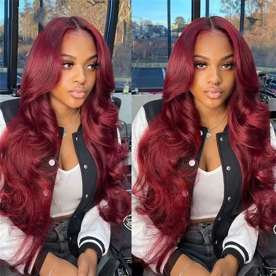 [NEW IN] Hot Star 99J Burgundy Colored Body Wave 13X6 Lace HD Transparent Lace Front Human Hair Straight Wigs for Women Raw Indian Wigs