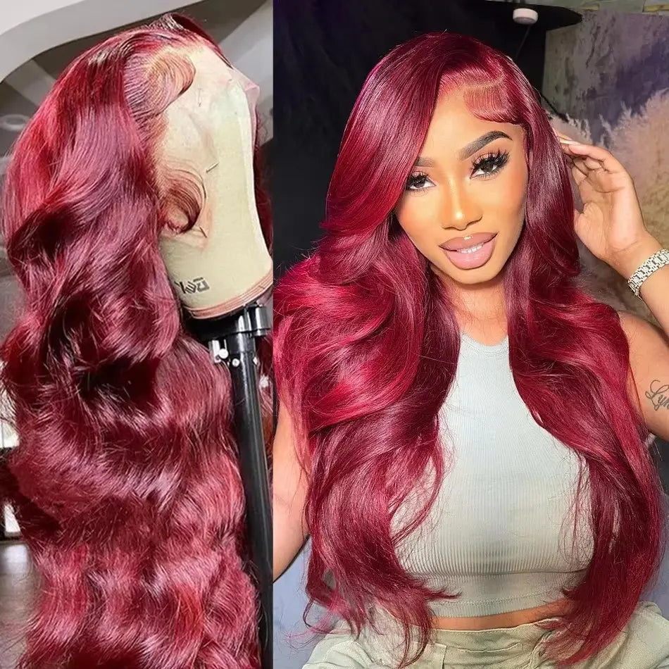 [NEW IN] Hot Star 99J Burgundy Colored Body Wave 13X6 Lace HD Transparent Lace Front Human Hair Straight Wigs for Women Raw Indian Wigs