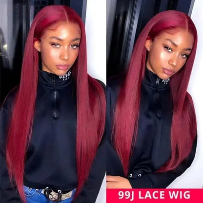 [NEW IN] Hot Star 99J Burgundy Colored Body Wave 13X6 Lace HD Transparent Lace Front Human Hair Straight Wigs for Women Raw Indian Wigs