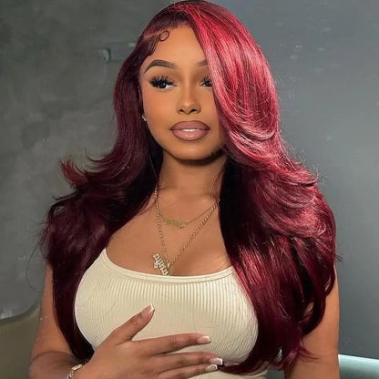 [NEW IN] Hot Star 99J Burgundy Colored Body Wave 13X6 Lace HD Transparent Lace Front Human Hair Straight Wigs for Women Raw Indian Wigs