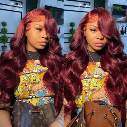 [NEW IN] Hot Star 99J Burgundy Colored Body Wave 13X6 Lace HD Transparent Lace Front Human Hair Straight Wigs for Women Raw Indian Wigs