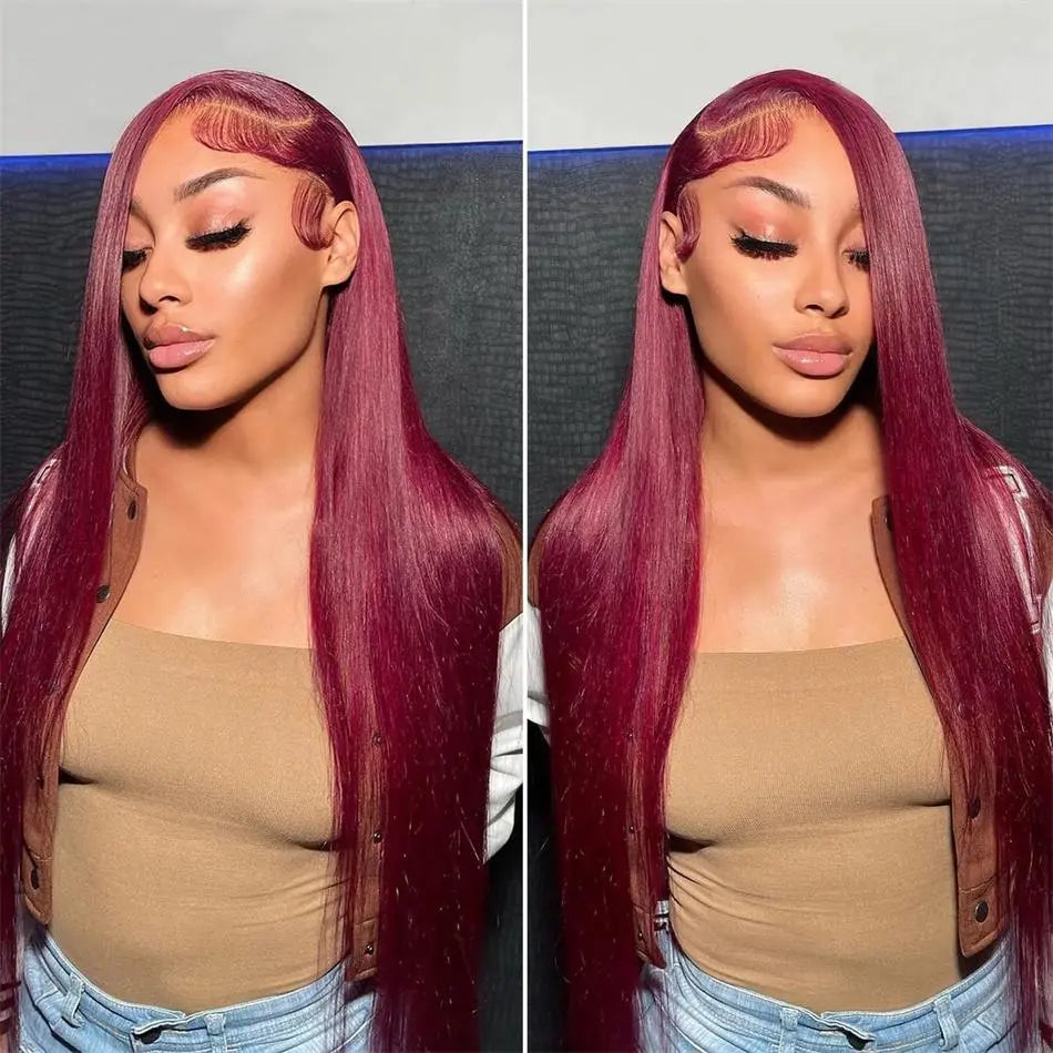 [NEW IN] Hot Star 99J Burgundy Colored Body Wave 13X6 Lace HD Transparent Lace Front Human Hair Straight Wigs for Women Raw Indian Wigs